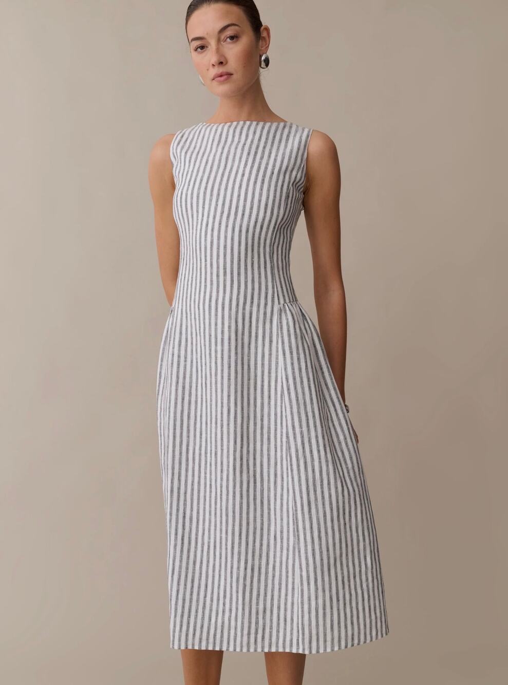 New O.P.T few Moda Avalon Antibes stripe linen Dress $222 Sz L